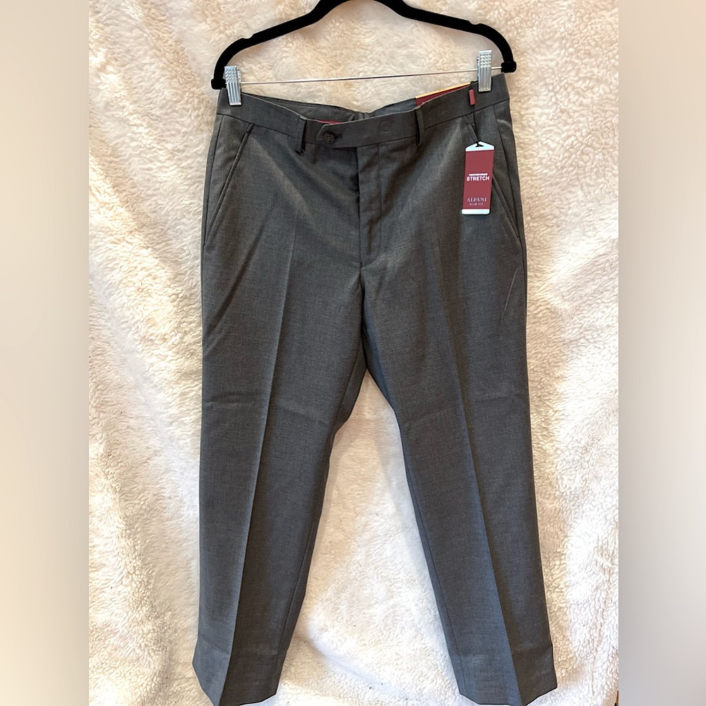 ALFANI Men Grey Slim Fit Performance Stretch Pants Size 33W 30L